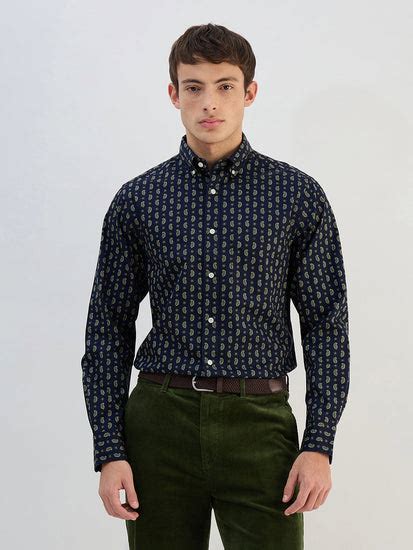 Shop Gant Men Navy Blue Printed Pure Cotton Collared Shirt - GANT India