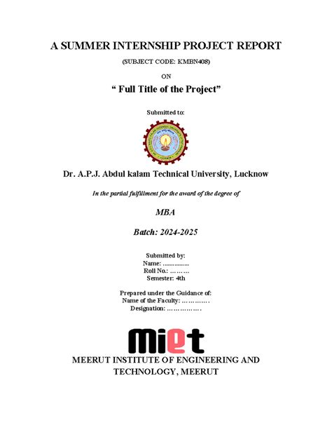 KMBN408 Summer Internship Project Report Guidelines and Structure - Studocu