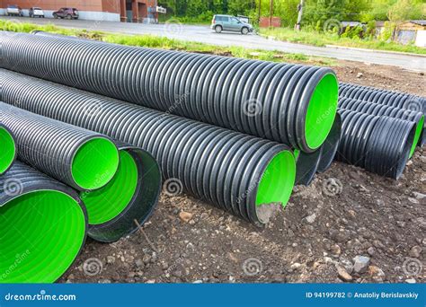 Large Corrugated PVC Pipes for Drainage Stock Photo - Image of ...