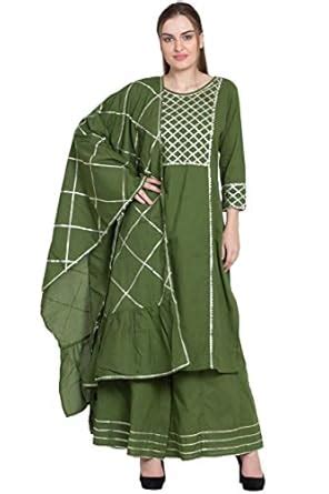 Buy Desi kala Women's Premium Cotton Gota Work Kurta Palazoo Dupatta ...