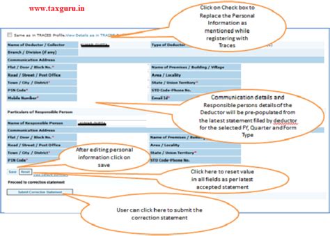 Online Correction of Personal Information in TDS / TCS Statement