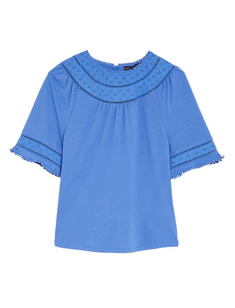 Buy Regular Fit Lace Insert Short Sleeve Top at Marks & Spencer