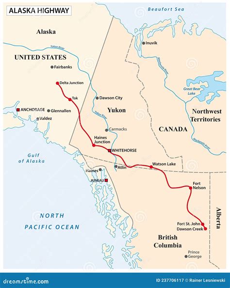 Mapa Vector De La Carretera De Alaska (estados Unidos) Canadá ...
