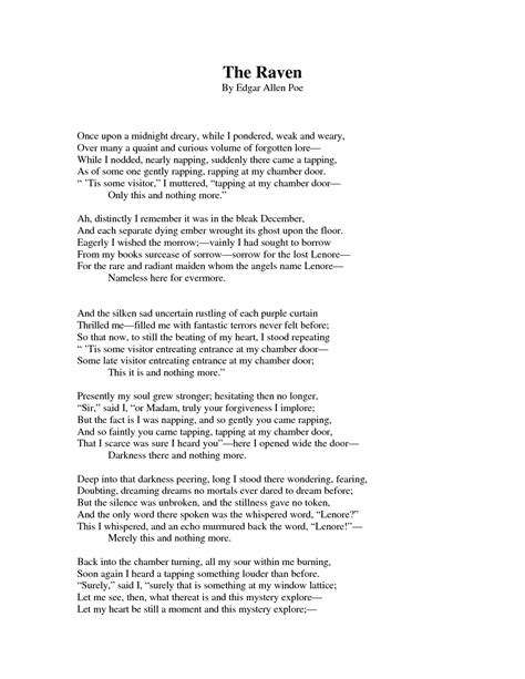 The Raven Printable Poem