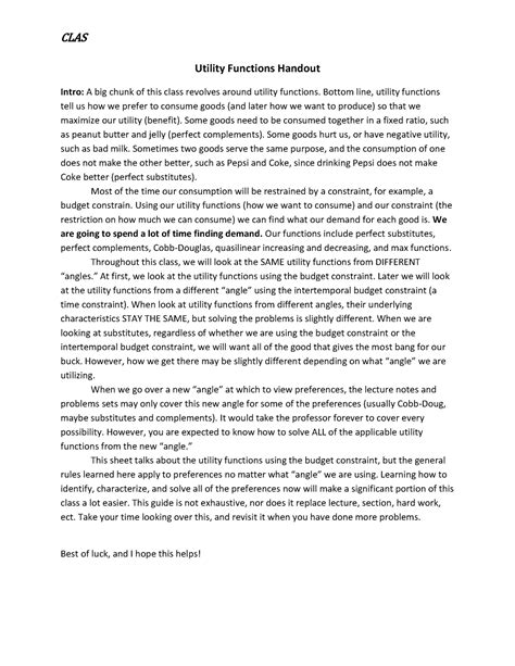 Utility function handout - Utility Functions Handout Intro: A big chunk ...