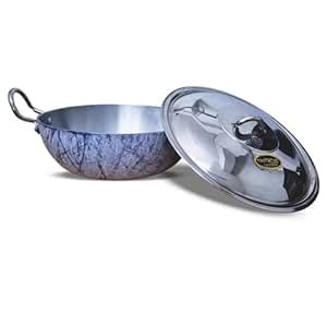 NAGINA Marble Kadhai with Steel Lid | Side Handle | Induction Friendly ...