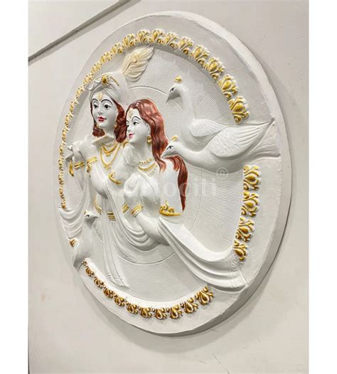 Buy 31x31 Inches Round Radha Krishna 3D Relief Mural Wall Art Online ...