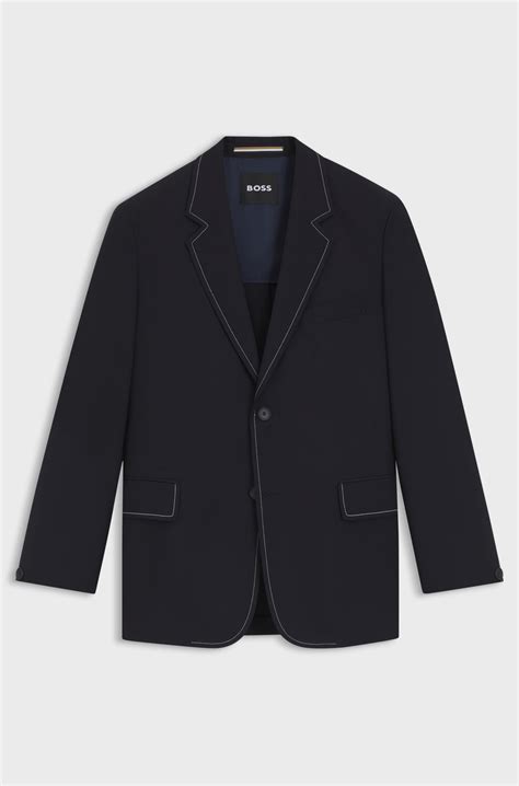 BOSS - Relaxed-fit jacket in virgin wool with contrast stitching - Dark ...