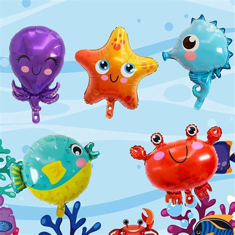 MAKFORT Under The Sea Party Decorations Sea Animal Foil Helium Balloons ...