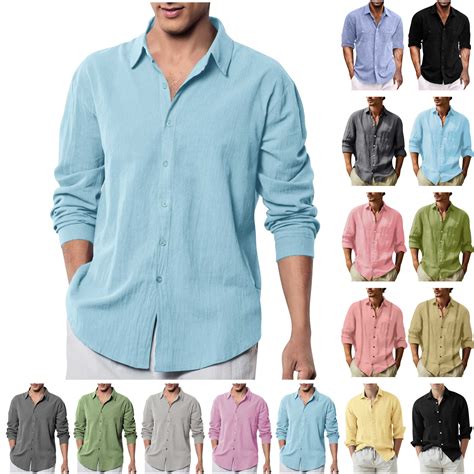 QATAINLAV Men's Cotton Linen Long Sleeve Shirts Casual Button Down ...