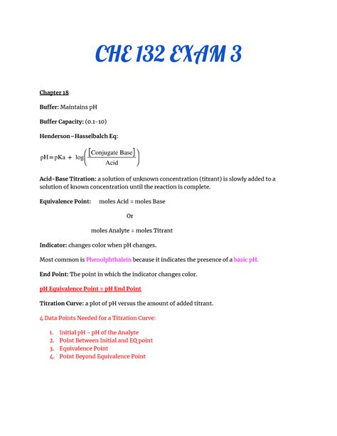 CHE 132 Exam 3 - Study Guide - CHE 132 EXAM 3 Chapter 18 Buer ...