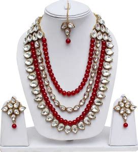 White pearl Alloy Gold-plated Maroon Jewellery Set Price in India - Buy ...