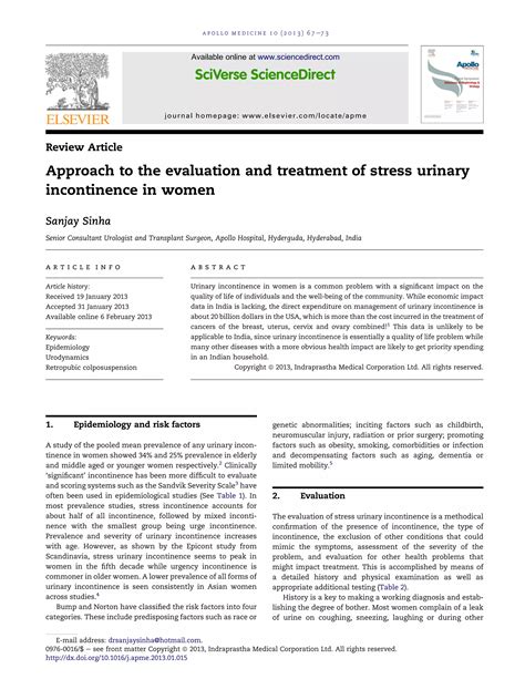 Approach to the Evaluation and Treatment of Stress Urinary Incontinence in Women | PDF | Sexual ...