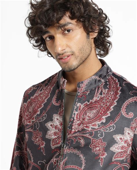 Rare Rabbit Men's Dalia Black Polyester Paisley Print Regular Fit Full