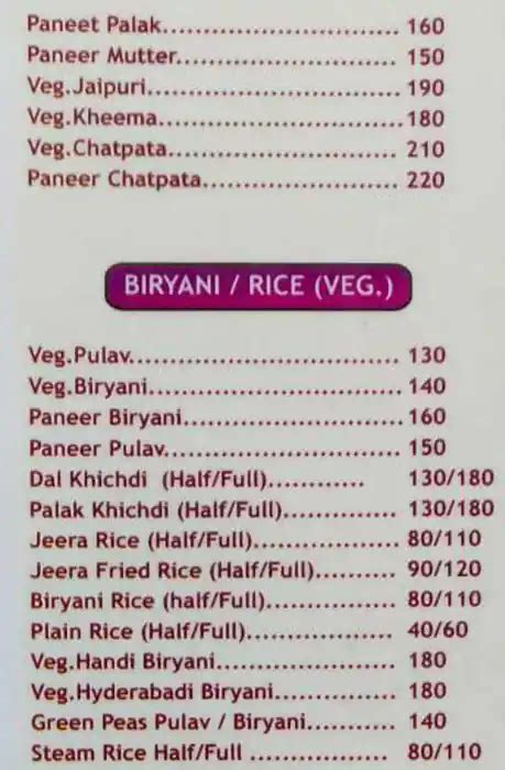 Menu at Mayur Garden, Mumbai
