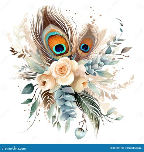 Beautiful NEUTRAL COLORS Bouquet Peacocks Feather Clipart Illustration ...