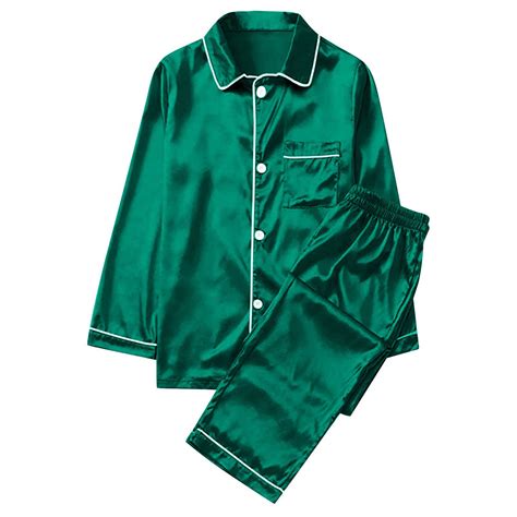 Christmas Pajamas for Men Satin Silk Green Pajamas PJs Solid Family ...