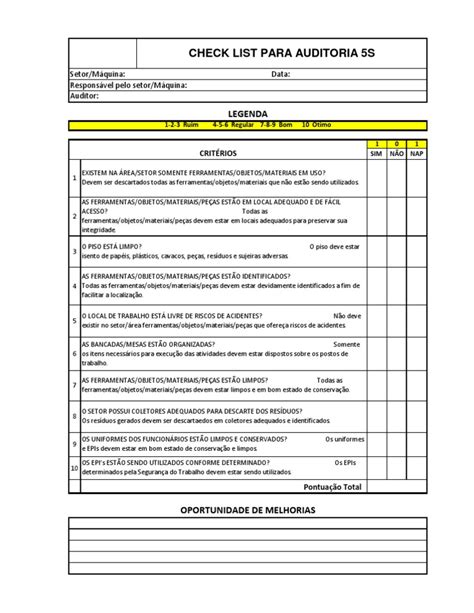 Check List 5SS | Padronização | Qualidade (Negócios)