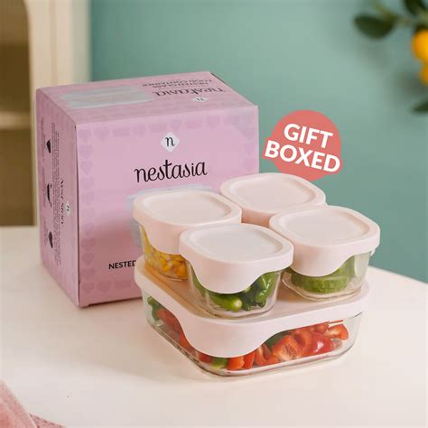 Groovo Lite Microwave Safe Glass Food Container Set Of 5 220ml 1320ml ...