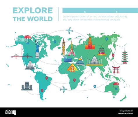 Explore the world - map with famous landmarks Stock Vector Image & Art - Alamy