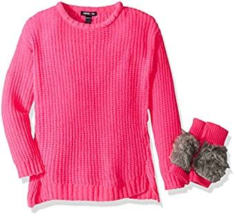 Limited Too Girls' Big Chenille Pullover Sweater with Mittens, neon hot ...