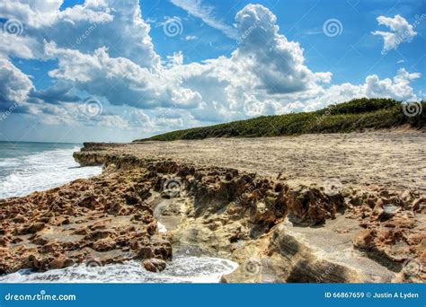 Blowing Rocks Beach & Blue Skies Hobe Sound Florida Stock Image - Image ...