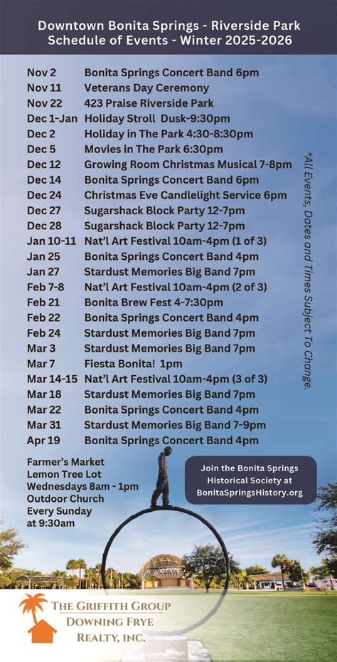 Downtown Bonita Springs Florida Riverside Park Calendar of Events 2025-2025