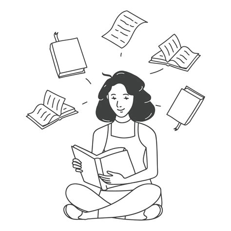 contour illustration girl studying and reading books 13212285 Vector Art at Vecteezy