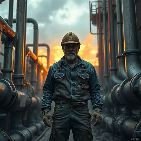 Petrol Platform Worker Amidst Industrial Majesty - AI Art