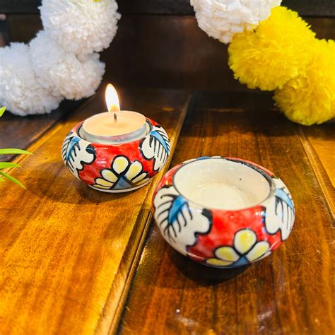 Red Round T-lights holder ( set of 2 ) – CERAMICS AND HOME