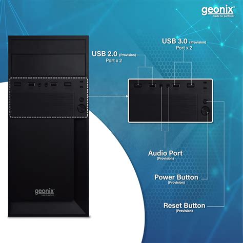 Geonix Metal Cabinet, Audio Port, 2 USB 2.0, Micro/Mini ATX, Black, Gx-1714