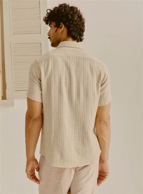 Buy Limassol Khaki Cotton Linen Shirt | Casual Khaki Stripe Shirt for ...