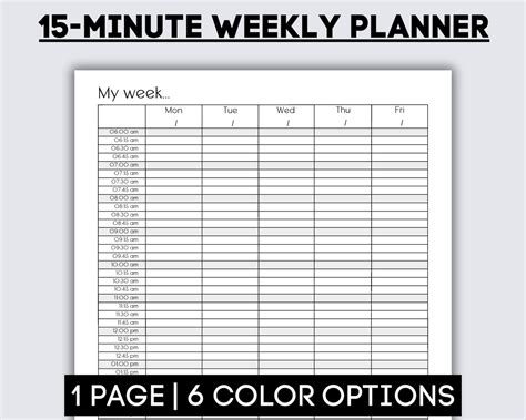 15 Minute Weekly Planner Page, Printable 15-minute Planner, Appointment ...