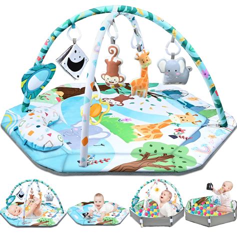 Baby Gym Play Mat, 8-in-1 Tummy Time Mat & Ball Pit with 6 Toys ...