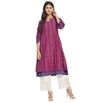Buy Fabindia Women Cotton Ikat Long Kurta Pink_M at Amazon.in