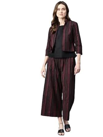 Buy Cottinfab Women Black Solid Top with Contrast Jacket and Trouser Co ...