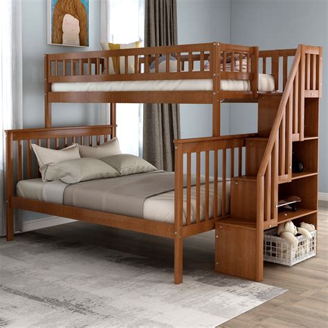 EUROCO Twin over Full Bunk Bed with Stairs and Storage for Kids ...