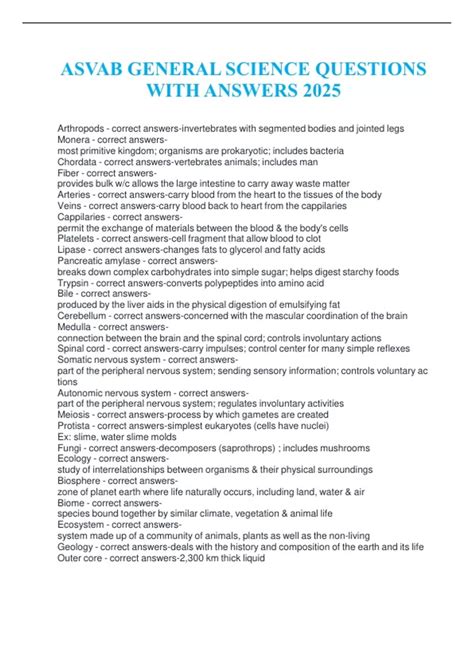 ASVAB GENERAL SCIENCE QUESTIONS WITH ANSWERS 2025 - ASVAB - Stuvia US