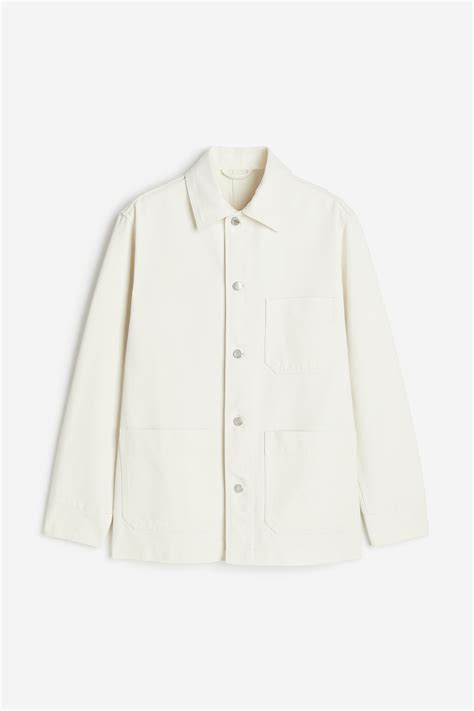 Regular Fit Canvas shacket - White - Men | H&M IN