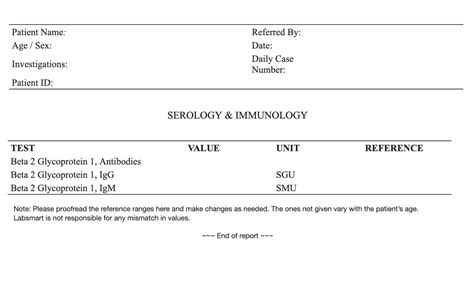 Beta 2 Glycoprotein 1, Antibodies Report Format | MS Word & Pdf