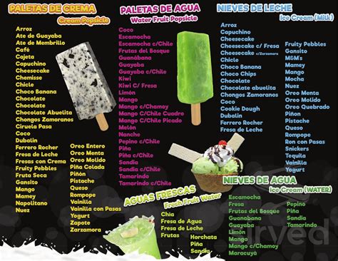 La Michoacana Classic menu in Berwyn, Illinois, USA