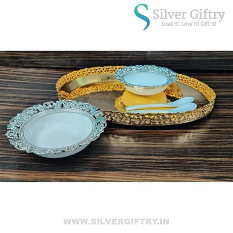 Imported Tray With Ice Cream Set Of 2 Bowls and Spoons Combo 2 – Silver ...
