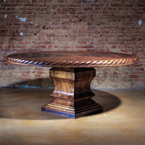 Luxury Round Western Dining Table – Reclaimed Wood & Carved Pedestal ...