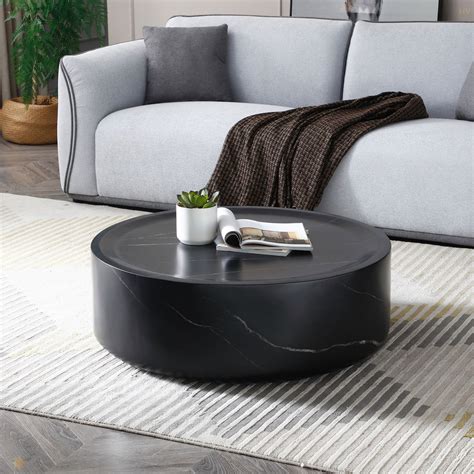 Brayden Studio® Black Marble Round Coffee Table Sturdy Fiberglass Table ...
