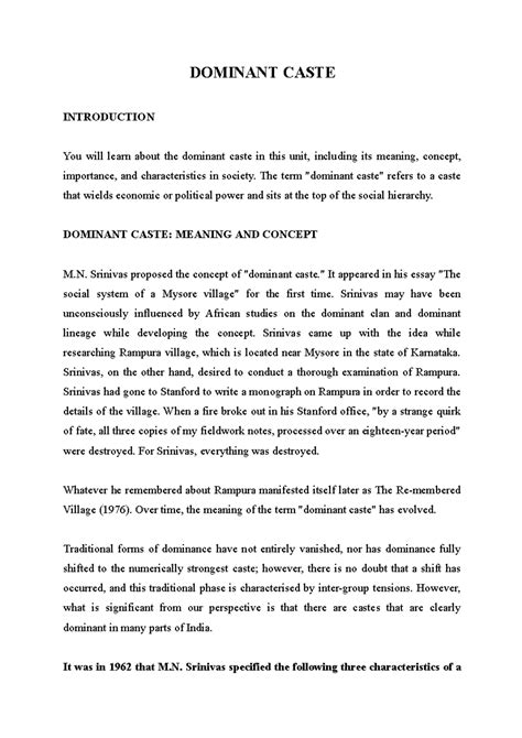 Dominant Caste - Lecture Notes 4: Concept and Characteristics Explained ...