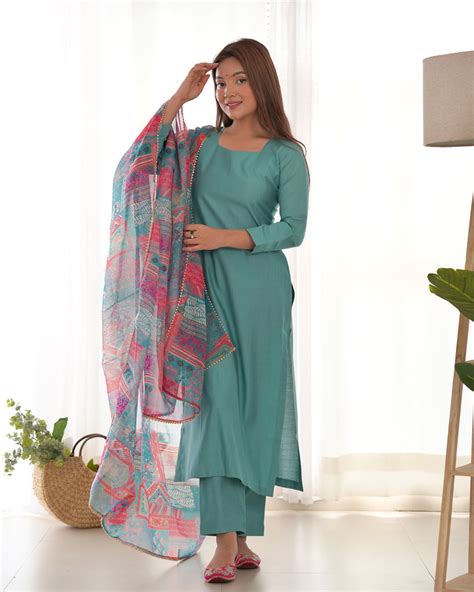 Sky Blue Pure Soft Viscose Straight Fit Kurta Set with Dupat