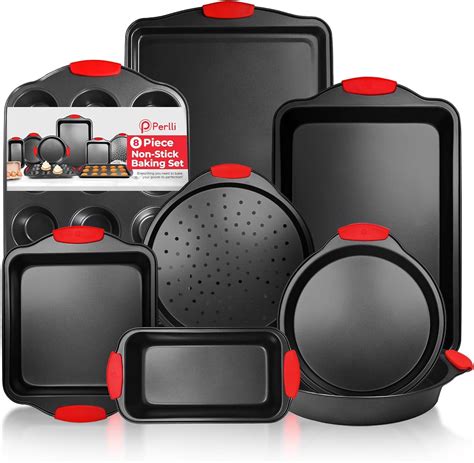 Perlli Baking Pan Set 8-Piece Carbon Steel Bakeware for Kitchen with ...