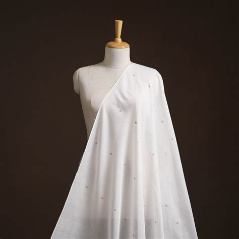 White Handloom Zari Buti Mercerised Cotton Chanderi Fabric