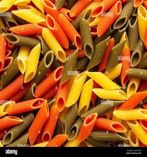 Durum Wheat Semolina Pasta with Tomato and Spinach. Tri-color Penne ...