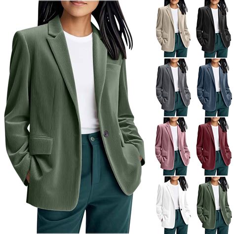 Yteetum Corduroy Blazers for Women Long Sleeve Lapel Button Slim Work ...